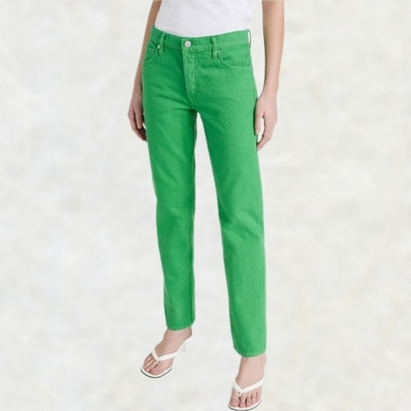Frame Denim Denim - FRAME Le Slouch Mid-rise Straight Leg 5 Pocket Brushed Cotton Jeans, Apple Green